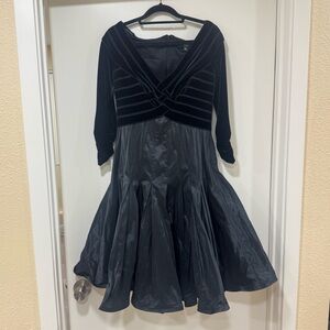 Tadashi Shoji Collection Black Velvet Dress  Ruffle Skirt Off Shoulder Size 6